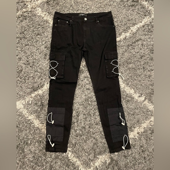 Serenede Mens Black Cargo Jeans Size 38-30 - Picture 1 of 11